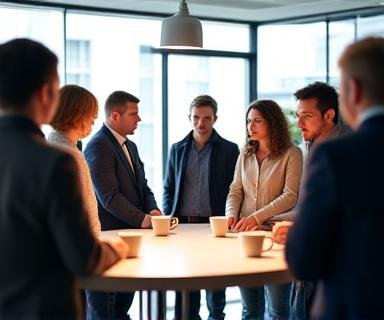 Keynote speaker networking during coffee break